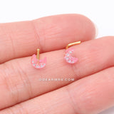 Detail View 3 of Golden Kawaii Pop Moon Glitter Sparkle L-Shaped Nose Ring-Pink/White