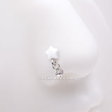 Detail View 1 of Kawaii Pop Fluffy Star Dangle Sparkle L-Shaped Nose Ring-White/Clear Gem