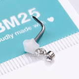 Detail View 4 of Kawaii Pop Fluffy Star Dangle Sparkle L-Shaped Nose Ring-White/Clear Gem