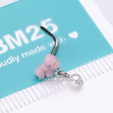 Detail View 4 of Kawaii Pop Fluffy Bow-Tie Pearlescent Dangle L-Shaped Nose Ring-Pink/White