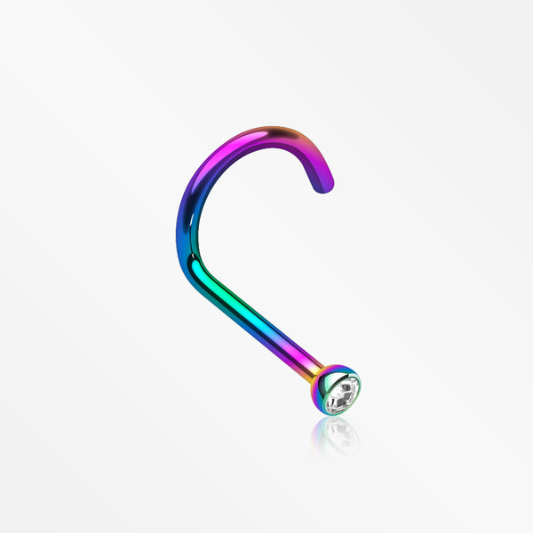 Colorline Press Fit Gem Top Nose Screw Ring-Rainbow/Clear