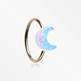 Golden Kawaii Pop Blurple Moon Glitter Bendable Hoop Ring-Blue/Pink