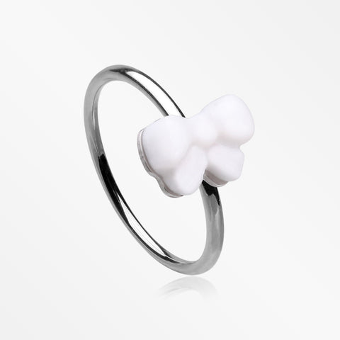 Kawaii Pop Fluffy Bow-Tie Bendable Hoop Ring-White