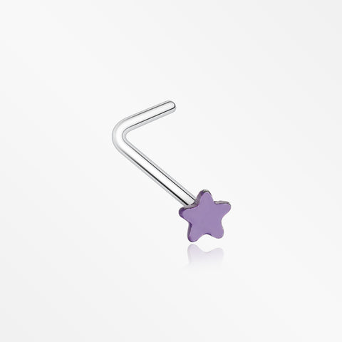 Vibrant Enamel Star L-Shaped Nose Ring-Purple