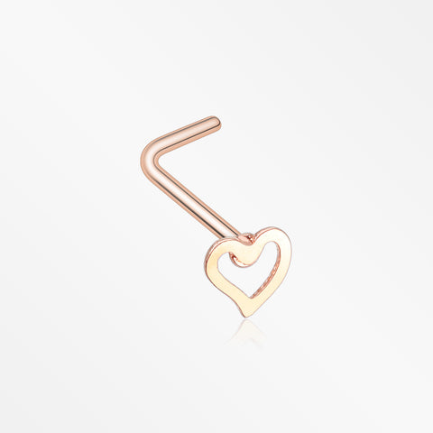 Rose Gold Dainty Heart Icon L-Shaped Nose Ring-Rose Gold