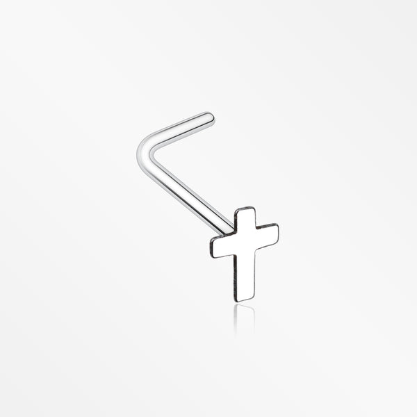 Dainty Cross Icon L-Shaped Nose Ring-Steel
