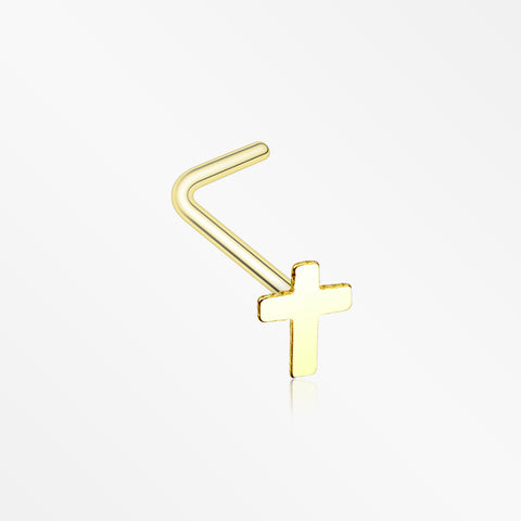 Golden Dainty Cross Icon L-Shaped Nose Ring-Gold
