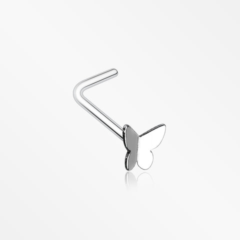 Dainty Butterfly Icon L-Shaped Nose Ring-Steel