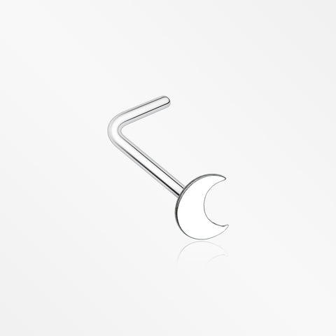 Dainty Crescent Moon Icon L-Shaped Nose Ring-Steel