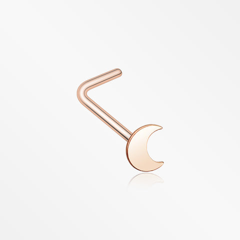 Rose Gold Dainty Crescent Moon Icon L-Shaped Nose Ring-Rose Gold