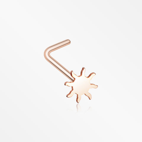 Rose Gold Dainty Blazing Sun Icon L-Shaped Nose Ring-Rose Gold