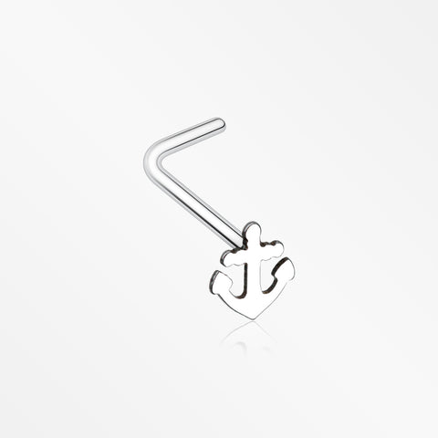 Dainty Anchor Icon L-Shaped Nose Ring-Steel