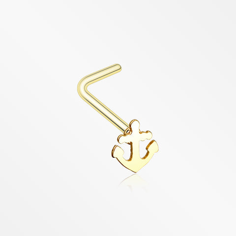 Golden Dainty Anchor Icon L-Shaped Nose Ring-Gold