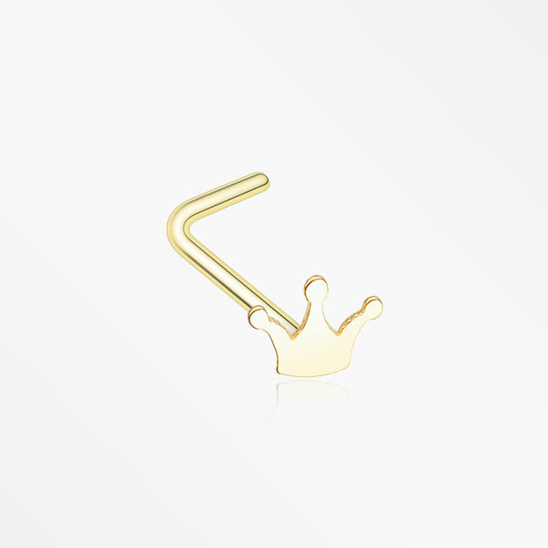 Golden Dainty Princess Crown Icon L-Shaped Nose Ring-Gold