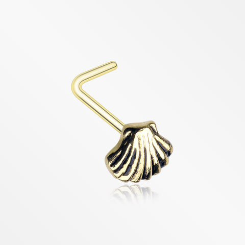 Golden Ariel's Shell Icon L-Shaped Nose Ring-Gold