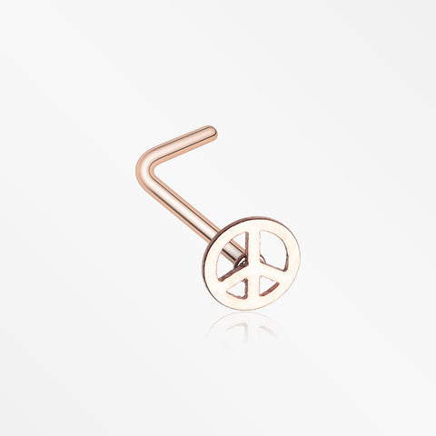 Rose Gold Peace Icon L-Shaped Nose Ring-Rose Gold