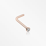 Rose Gold Press Fit Gem Top L-Shaped Nose Ring-Clear