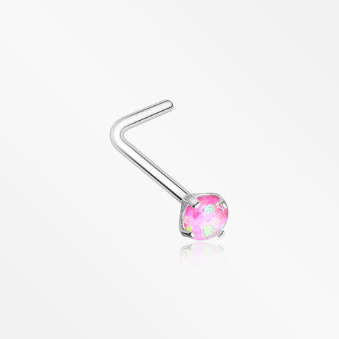 Opal Sparkle Prong Set L-Shaped Nose Ring-Pink