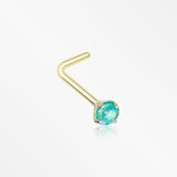 Golden Opal Sparkle Prong Set L-Shaped Nose Ring-Teal
