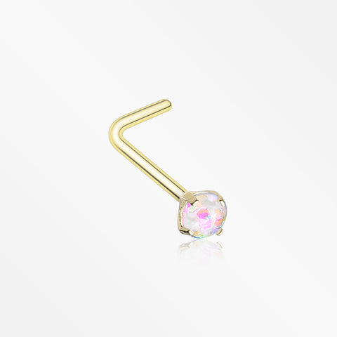 Golden Opal Sparkle Prong Set L-Shaped Nose Ring-White