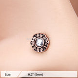 Rose Gold Luna Filigree Sparkle Icon L-Shaped Nose Ring-Clear