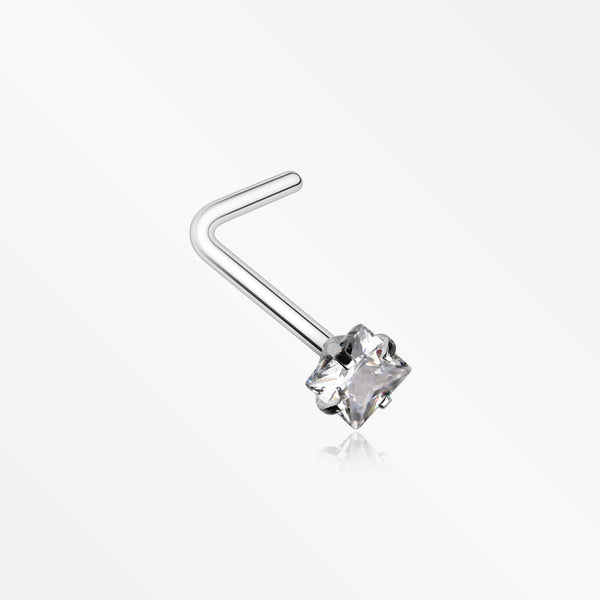 Square Prong Set Gem Top L-Shaped Nose Ring-Clear
