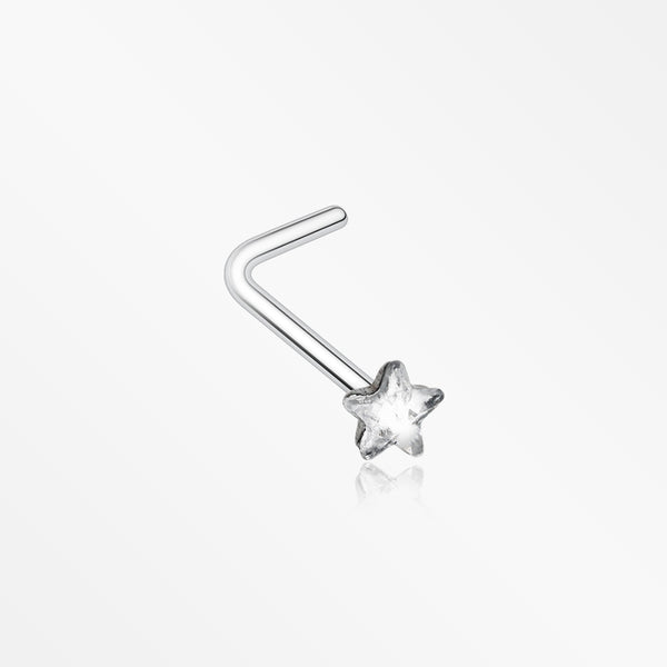 Star Sparkle Steel L-Shaped Nose Ring-Clear