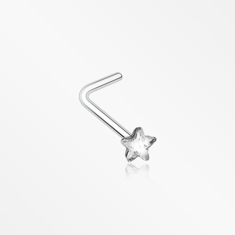 Star Sparkle Steel L-Shaped Nose Ring-Clear