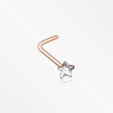 Rose Gold Star Sparkle L-Shaped Nose Ring-Clear