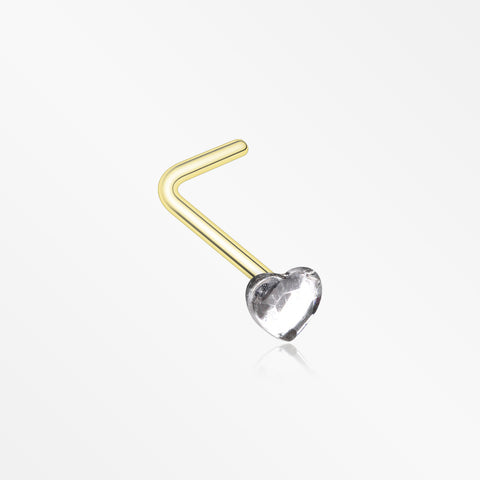 Golden Heart Sparkle L-Shaped Nose Ring-Clear