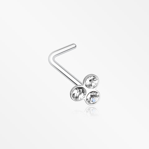Trinity Gem Top L-Shaped Nose Ring-Clear