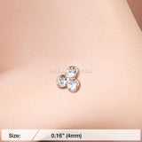 Rose Gold Trinity Gem Top L-Shaped Nose Ring-Clear