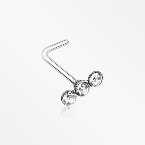 Triple Linear Gem L-Shaped Nose Ring-Clear