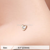 Rose Gold Heart Icon Sparkle L-Shaped Nose Ring-Clear