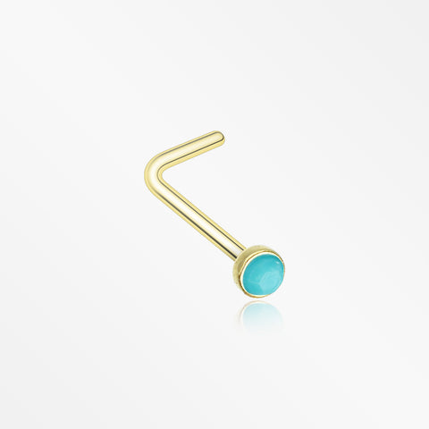 Golden Turquoise Stone L-Shaped Nose Ring-Turquoise