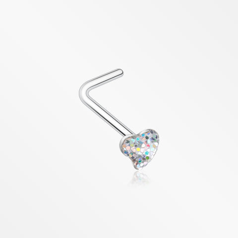 Heart Glitter Sparkle L-Shaped Nose Ring-Aurora Borealis