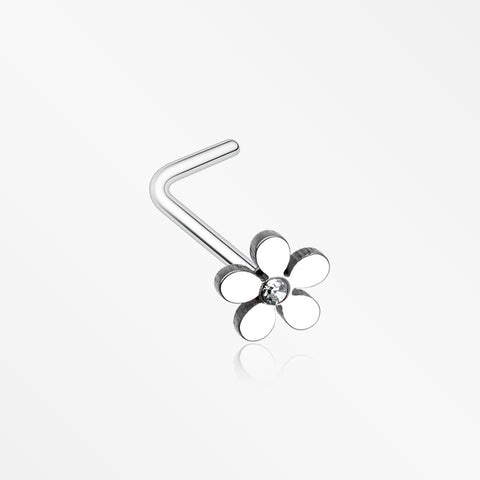 Grand Plumeria L-Shaped Nose Ring-Clear
