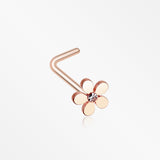 Rose Gold Grand Plumeria L-Shaped Nose Ring-Clear