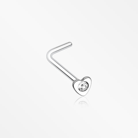Heart Icon Sparkle L-Shaped Nose Ring-Clear