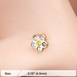 Rose Gold Flower Sparkle L-Shaped Nose Ring-Clear/Yellow