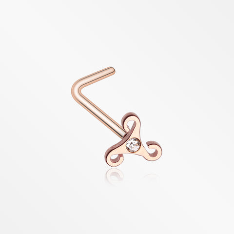 Rose Gold Trinity Icon Sparkle L-Shaped Nose Ring-Clear