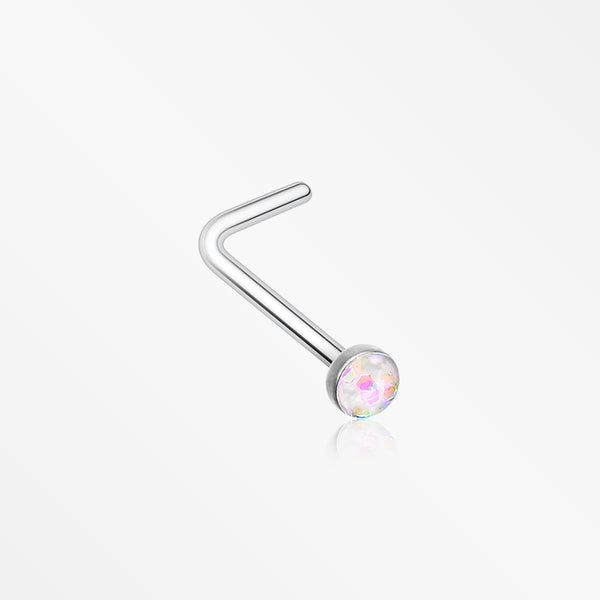 Opal Sparkle L-Shaped Nose Ring-White