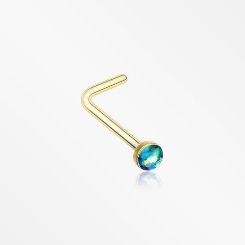 Golden Opal Sparkle L-Shaped Nose Ring-Black