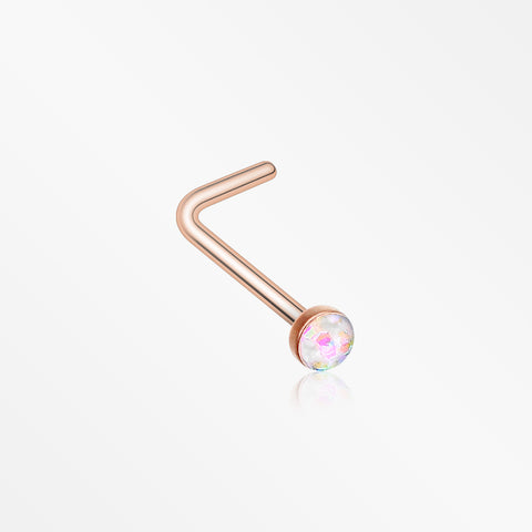 Rose Gold Opal Sparkle L-Shaped Nose Ring-White