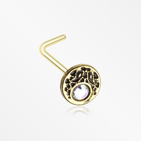 Golden Crescent Legend Sparkle Icon L-Shaped Nose Ring-Aurora Borealis