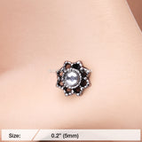 Lotus Flower Filigree Sparkle Icon L-Shaped Nose Ring-Clear