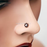 Rose Gold Lotus Filigree Sparkle Icon L-Shaped Nose Ring-Clear