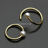 Golden Pearl Bead Bendable Nose Hoop-White
