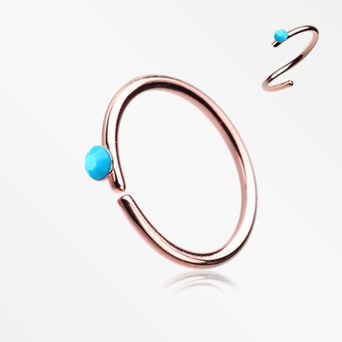 Rose Gold Turquoise Bead Top Bendable Steel Nose Hoop-Turquoise