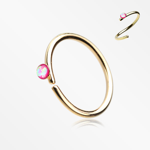 Golden Opal Sparkle Bendable Steel Nose Hoop-Pink